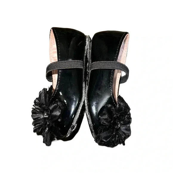 Stuart Weitzman Black Flower Mary Jane Baby Bud Shoes Size 3 - Picture 3 of 5
